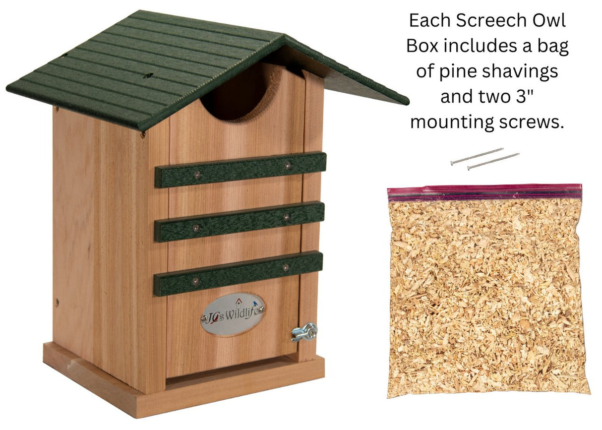 JCS Wildlife Cedar Screech Owl Nest Box with Poly Lumber Roof - JCS Wildlife