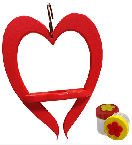 JCs Wildlife Poly Lumber Heart Hummingbird Feeder with Red and Yellow Nectar DOTS - JCS Wildlife