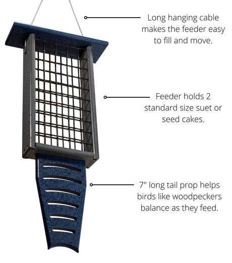 JCS Wildlife Recycled Double Suet Feeder Bird Feeder with Tail Prop - JCS Wildlife