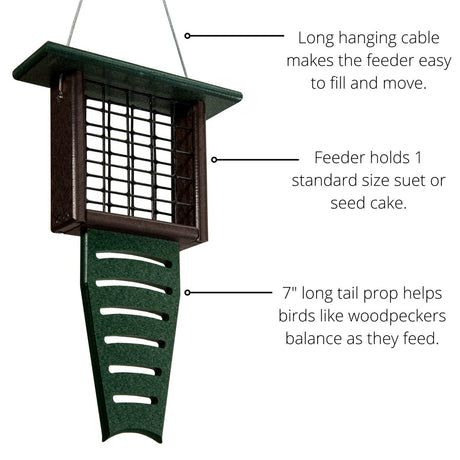 JCS Wildlife Recycled Suet Feeder w/ Tail Prop - JCS Wildlife