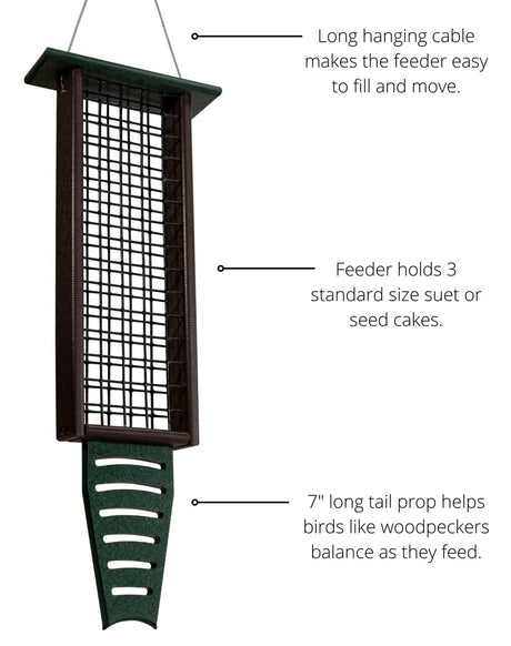 JCS Wildlife Triple Recycled Suet Feeder with Tail Prop - JCS Wildlife