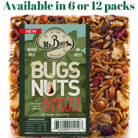 Mr. Bird Bugs, Nuts, & Fruit Small Wild Bird Seed Cake 6 oz. (6 or 12 Packs) - JCS Wildlife