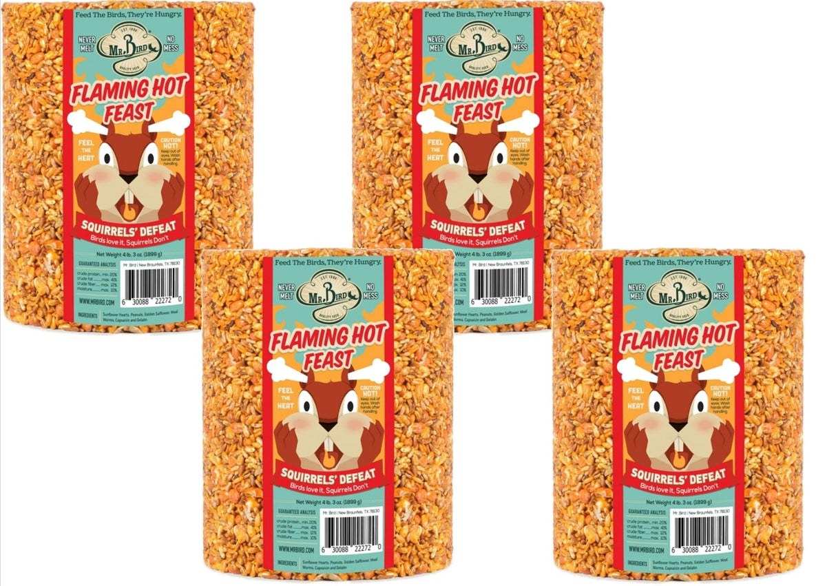 Mr. Bird Flaming Hot Feast Large Wild Bird Seed Cylinder 4 lb. 3 oz. (1, 2, 4, or 6 Packs) - JCS Wildlife