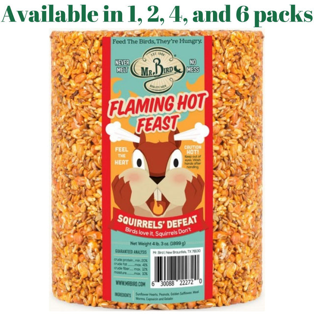 Mr. Bird Flaming Hot Feast Large Wild Bird Seed Cylinder 4 lb. 3 oz. (1, 2, 4, or 6 Packs) - JCS Wildlife