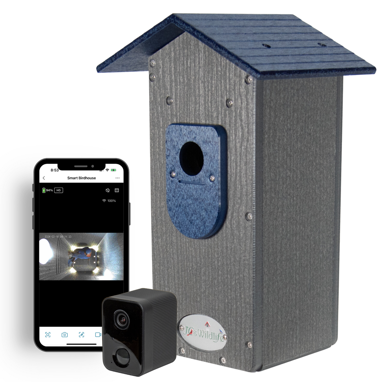 JCS Wildlife Smart Bluebird House - Wi-Fi Camera & Solar Powered Birdhouse, Live Streaming, Bird Nest Monitoring